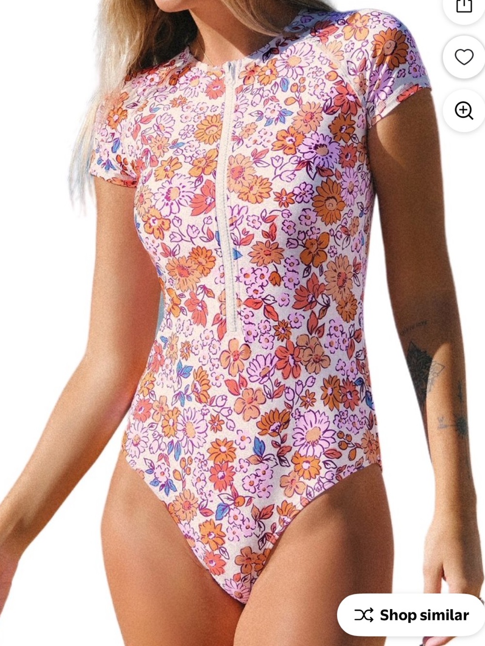 Cupshe Pink and Orange Floral Short Sleeve One-Piece Swimsuit